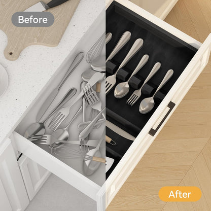 Bamboo Silverware Organizer, 12.6 x 6.97 x 1.96 Inches Kitchen Utensil Drawer Organizer, Silverware Tray for Drawer with Fixed Slots for Spoons, Forks & Knives, Natural
