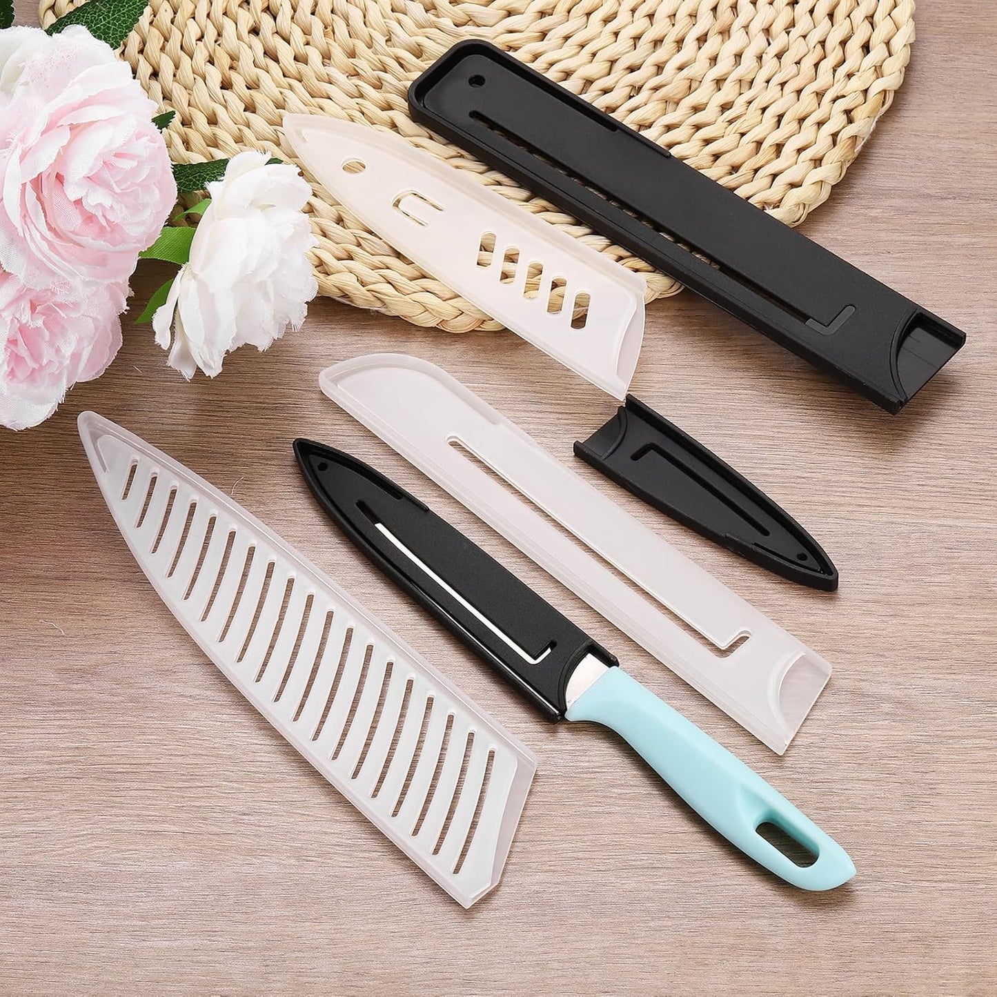 2 Pack PP Safety Knife Cover Sleeves, Blade Edge Guards Protector, Universal Knife Sheath for 5" Kitchen Knife, Black