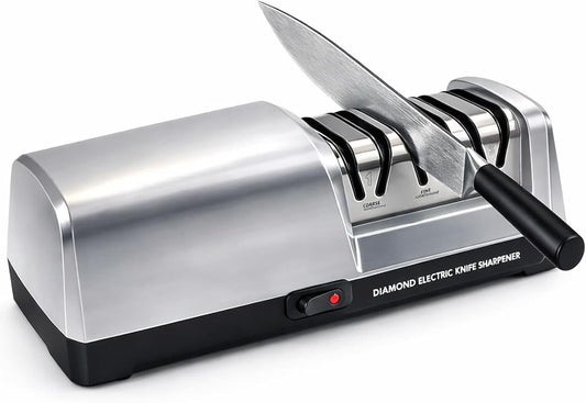 Electric Knife Sharpener for Kitchen, 3-Stage Professional Kitchen Knife Sharpener with 15° Precision Angle Guide, Fast & Portable Stainless Steel Grinding Tool for Sharpening, Repairing & Polishing