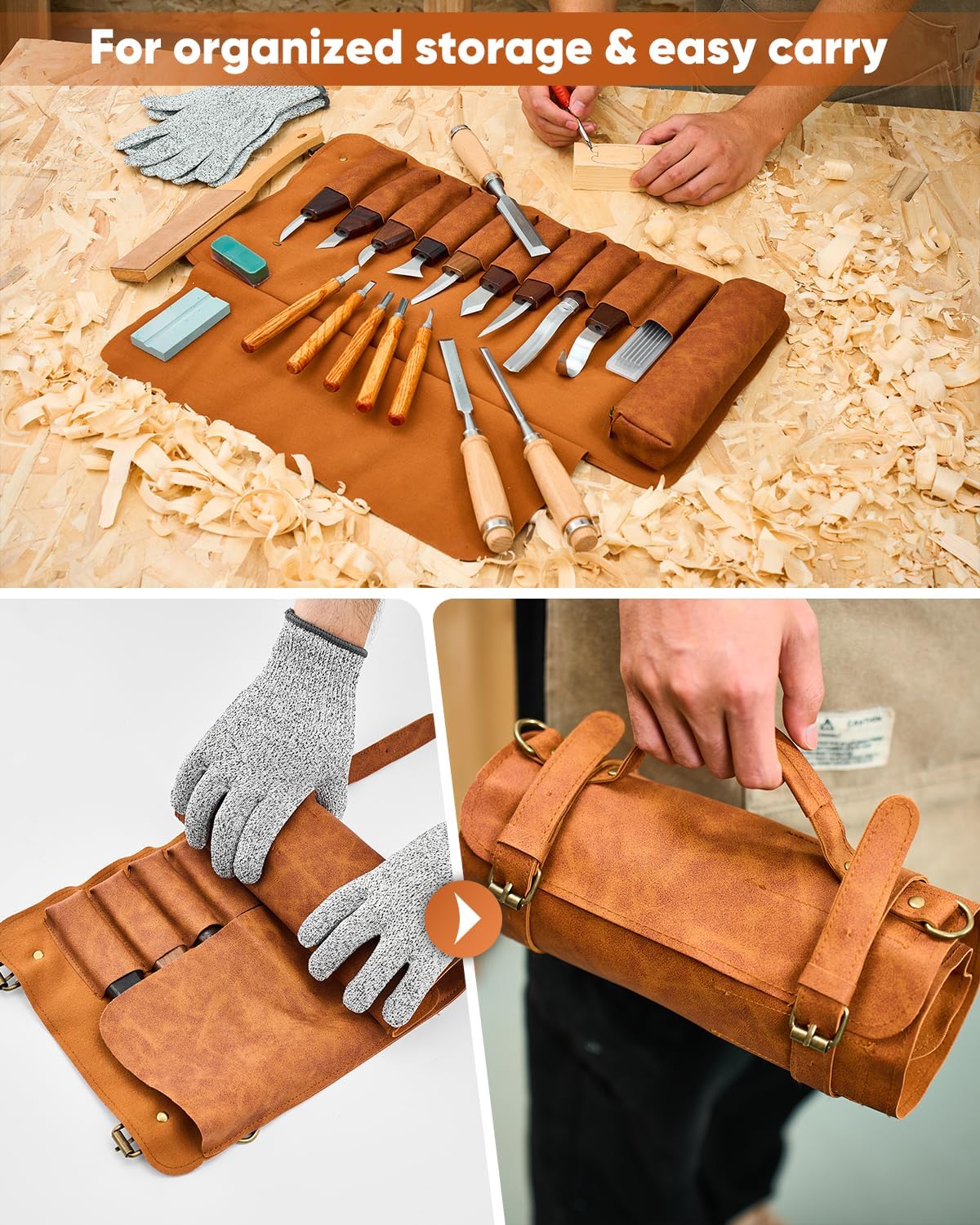 SakerNeo Deluxe Wood Carving Kit whittling kit, 25 Piece Wood Carving Tools with Thick Leather Storage Bag,wood carving set-Ideal Woodworking Tools and Hobbies for Beginners Enthusiasts Gift DIY