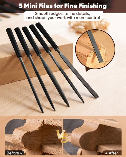 SakerNeo Deluxe Wood Carving Kit whittling kit, 25 Piece Wood Carving Tools with Thick Leather Storage Bag,wood carving set-Ideal Woodworking Tools and Hobbies for Beginners Enthusiasts Gift DIY