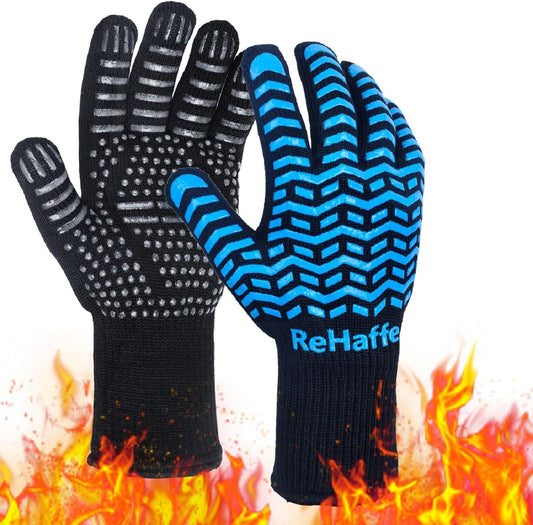 1472℉ Heat Resistant BBQ Outdoor Grill Gloves Kitchen Ove Mitts | Anti-Cut Non-Slip, Comfort, Extra Long, with Rope, Fireproof for Men's Smoking, Grilling, Baking