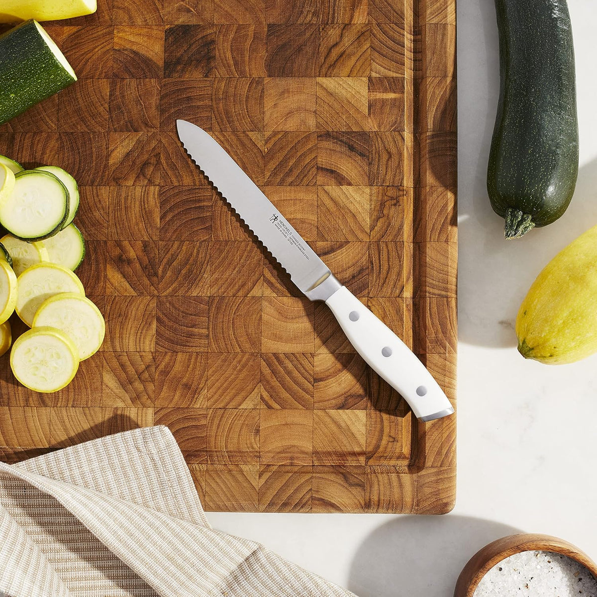 Forged Accent Razor-Sharp 5-inch Serrated Utility Knife, Tomato Knife, White Handle, German Engineered Informed by 100+ Years of Mastery