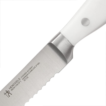 Forged Accent Razor-Sharp 5-inch Serrated Utility Knife, Tomato Knife, White Handle, German Engineered Informed by 100+ Years of Mastery