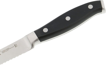 Forged Accent Razor-Sharp 5-inch Serrated Utility Knife, Tomato Knife, White Handle, German Engineered Informed by 100+ Years of Mastery