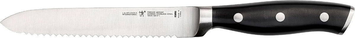Forged Accent Razor-Sharp 5-inch Serrated Utility Knife, Tomato Knife, White Handle, German Engineered Informed by 100+ Years of Mastery