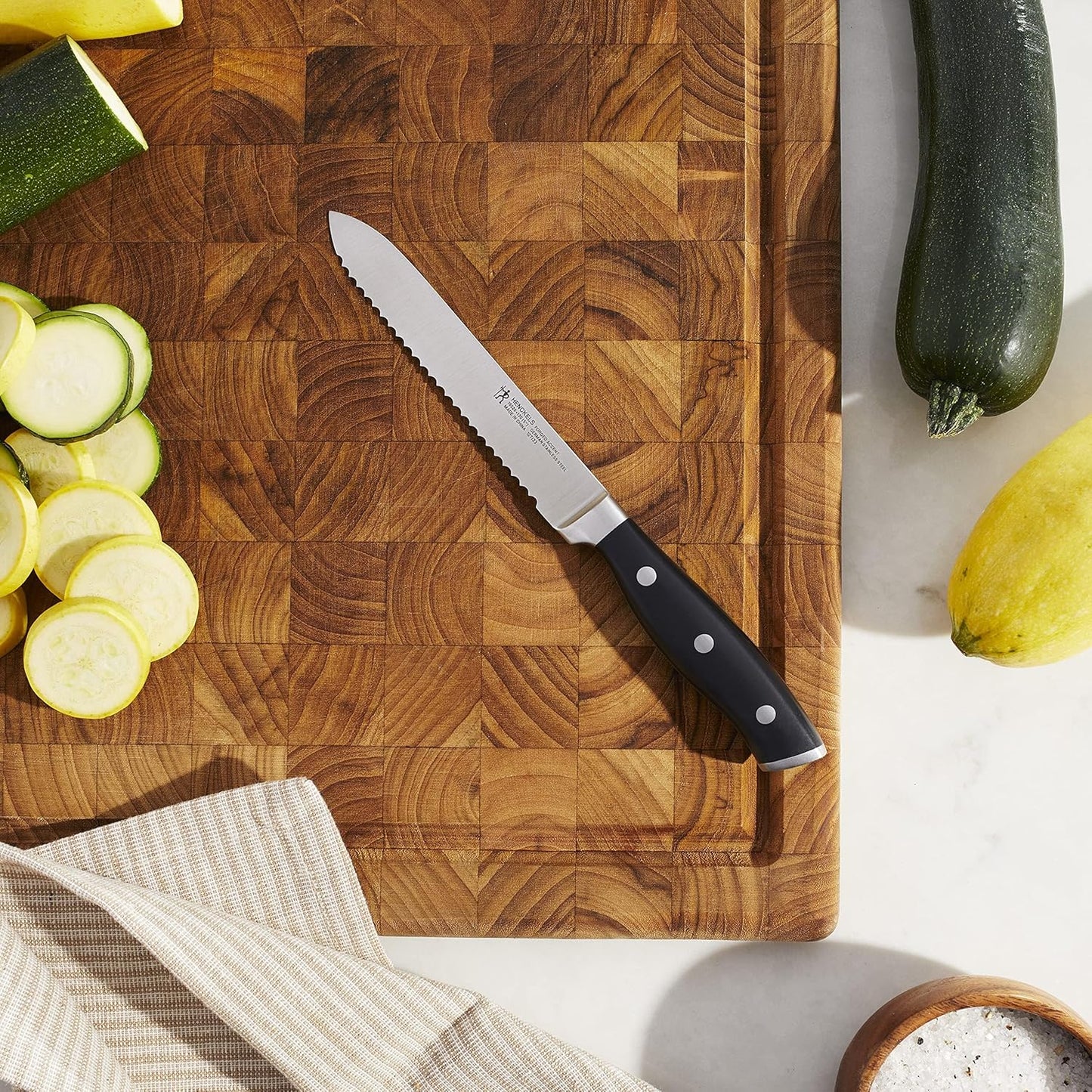 Forged Accent Razor-Sharp 5-inch Serrated Utility Knife, Tomato Knife, White Handle, German Engineered Informed by 100+ Years of Mastery