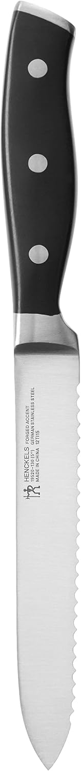 Forged Accent Razor-Sharp 5-inch Serrated Utility Knife, Tomato Knife, White Handle, German Engineered Informed by 100+ Years of Mastery