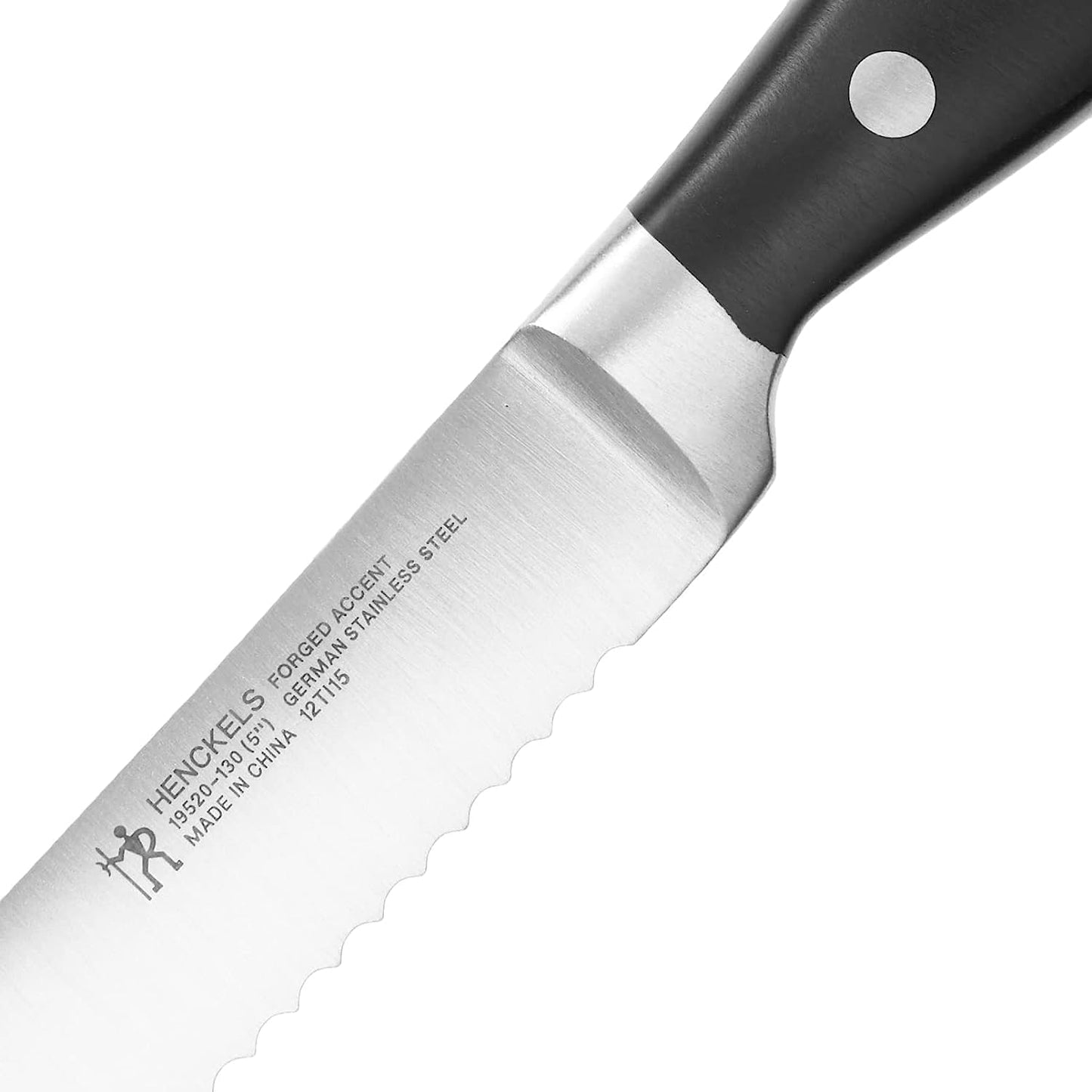 Forged Accent Razor-Sharp 5-inch Serrated Utility Knife, Tomato Knife, White Handle, German Engineered Informed by 100+ Years of Mastery