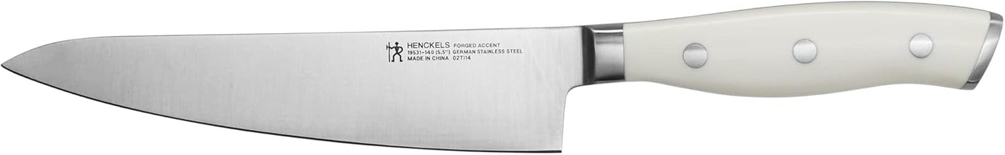 Forged Accent Razor-Sharp 5-inch Serrated Utility Knife, Tomato Knife, White Handle, German Engineered Informed by 100+ Years of Mastery