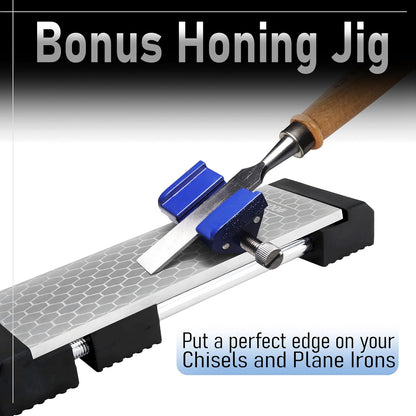 Diamond Whetstone Knife Sharpener Complete Kit - Coarse 325/ Fine 1200 Grit, Diamond Sharpening Stone with Non-Slip Base, Chisel Honing Jig & Angle Guide for Knives & Woodworking Tools