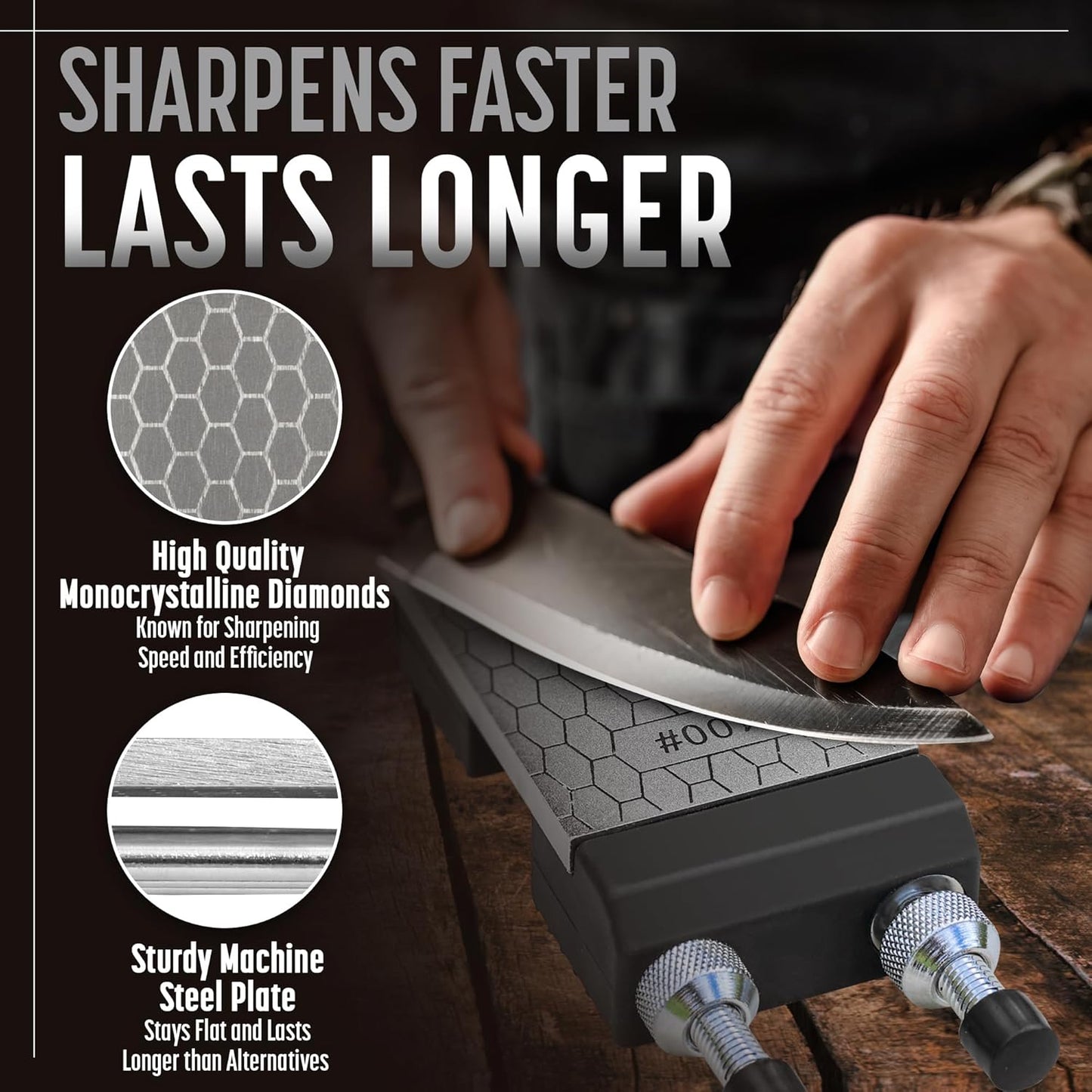 Diamond Whetstone Knife Sharpener Complete Kit - Coarse 325/ Fine 1200 Grit, Diamond Sharpening Stone with Non-Slip Base, Chisel Honing Jig & Angle Guide for Knives & Woodworking Tools