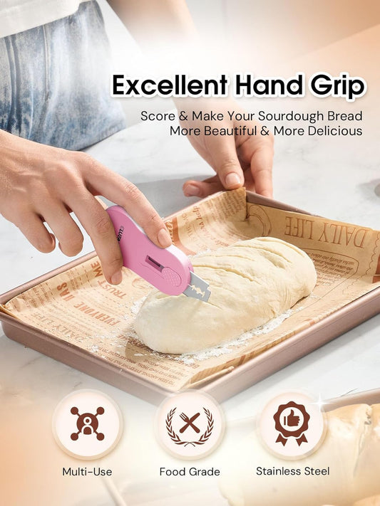 Bread Lame Sourdough Scoring Tool with Extractable & Magnetic, Bread Scoring Tool with 5 Retractable Razor Blades & Pan Scraper, Push-Pull Safety Design, Sourdough Scorer Tool for Dough Baking