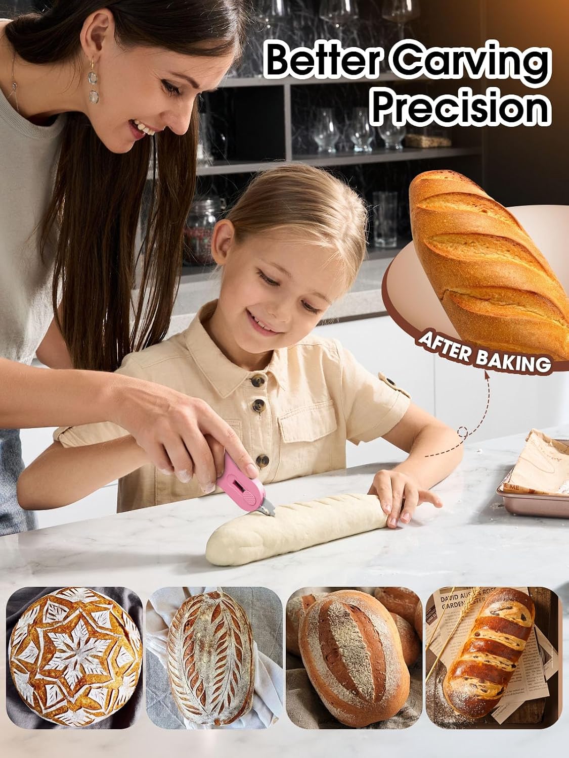 Bread Lame Sourdough Scoring Tool with Extractable & Magnetic, Bread Scoring Tool with 5 Retractable Razor Blades & Pan Scraper, Push-Pull Safety Design, Sourdough Scorer Tool for Dough Baking