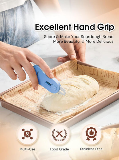 Bread Lame Sourdough Scoring Tool with Extractable & Magnetic, Bread Scoring Tool with 5 Retractable Razor Blades & Pan Scraper, Push-Pull Safety Design, Sourdough Scorer Tool for Dough Baking
