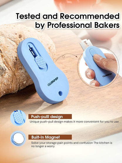 Bread Lame Sourdough Scoring Tool with Extractable & Magnetic, Bread Scoring Tool with 5 Retractable Razor Blades & Pan Scraper, Push-Pull Safety Design, Sourdough Scorer Tool for Dough Baking