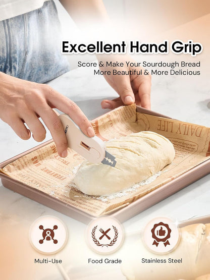 Bread Lame Sourdough Scoring Tool with Extractable & Magnetic, Bread Scoring Tool with 5 Retractable Razor Blades & Pan Scraper, Push-Pull Safety Design, Sourdough Scorer Tool for Dough Baking