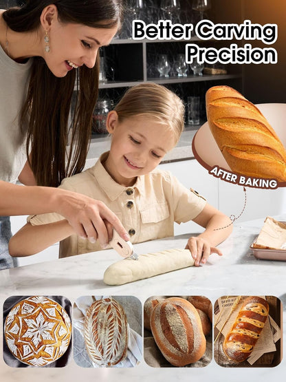 Bread Lame Sourdough Scoring Tool with Extractable & Magnetic, Bread Scoring Tool with 5 Retractable Razor Blades & Pan Scraper, Push-Pull Safety Design, Sourdough Scorer Tool for Dough Baking
