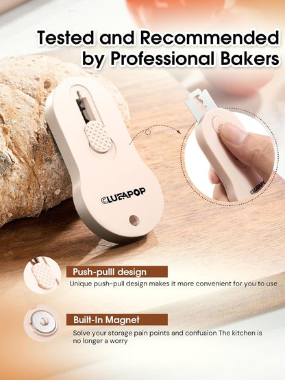 Bread Lame Sourdough Scoring Tool with Extractable & Magnetic, Bread Scoring Tool with 5 Retractable Razor Blades & Pan Scraper, Push-Pull Safety Design, Sourdough Scorer Tool for Dough Baking