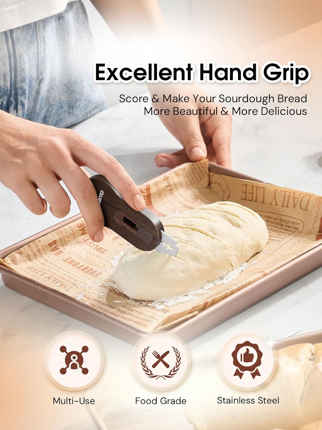 Bread Lame Sourdough Scoring Tool with Extractable & Magnetic, Bread Scoring Tool with 5 Retractable Razor Blades & Pan Scraper, Push-Pull Safety Design, Sourdough Scorer Tool for Dough Baking