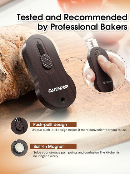 Bread Lame Sourdough Scoring Tool with Extractable & Magnetic, Bread Scoring Tool with 5 Retractable Razor Blades & Pan Scraper, Push-Pull Safety Design, Sourdough Scorer Tool for Dough Baking