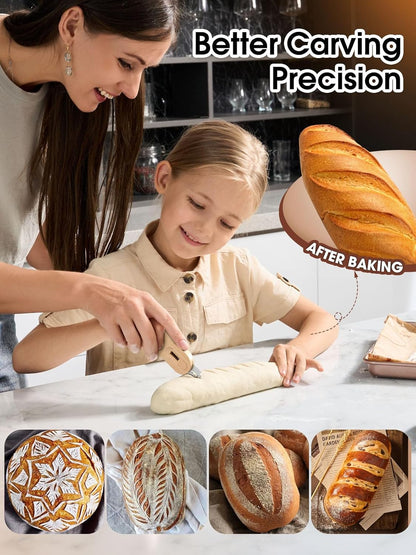 Bread Lame Sourdough Scoring Tool with Extractable & Magnetic, Bread Scoring Tool with 5 Retractable Razor Blades & Pan Scraper, Push-Pull Safety Design, Sourdough Scorer Tool for Dough Baking