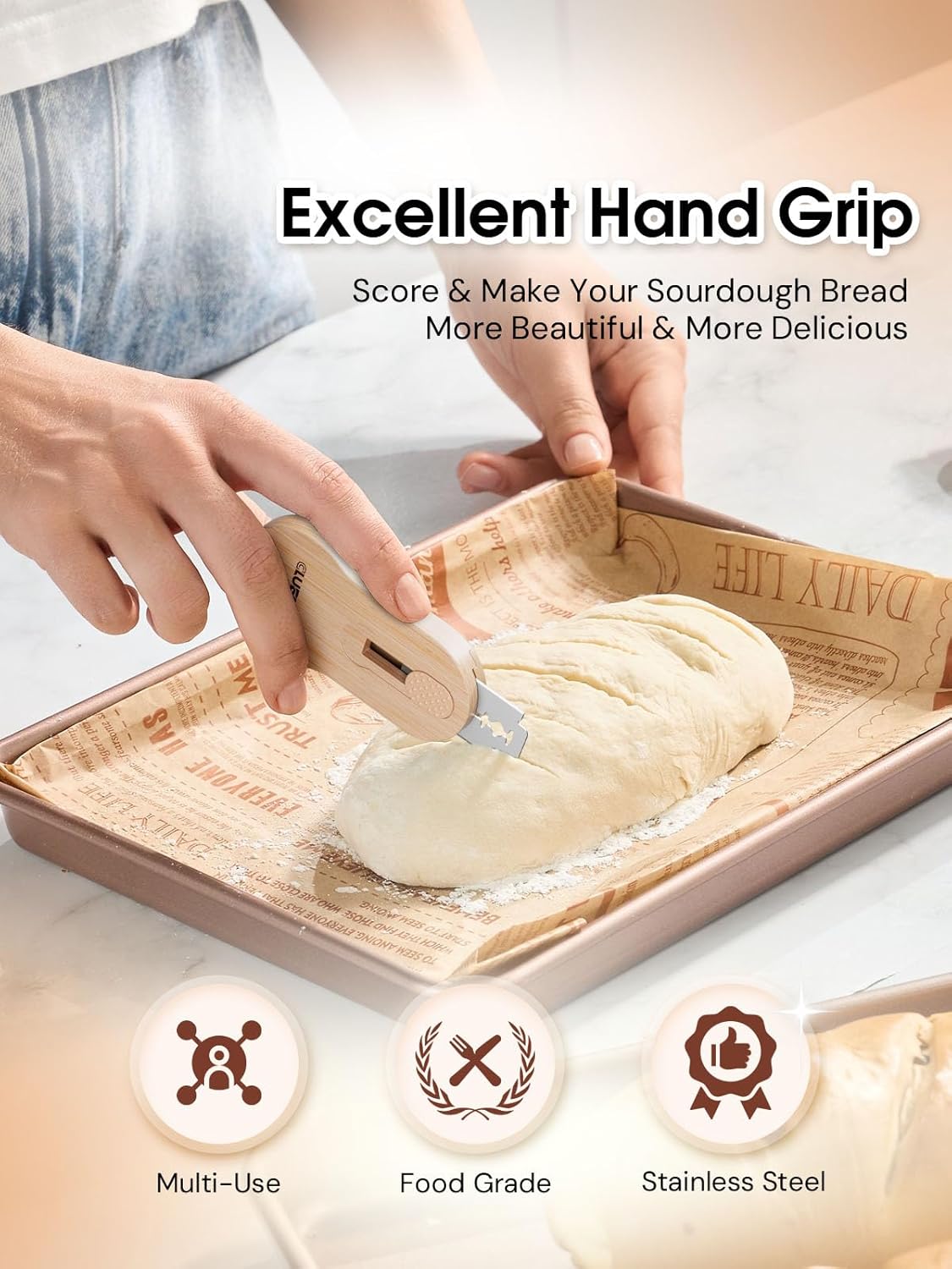 Bread Lame Sourdough Scoring Tool with Extractable & Magnetic, Bread Scoring Tool with 5 Retractable Razor Blades & Pan Scraper, Push-Pull Safety Design, Sourdough Scorer Tool for Dough Baking