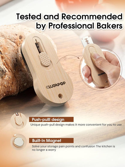 Bread Lame Sourdough Scoring Tool with Extractable & Magnetic, Bread Scoring Tool with 5 Retractable Razor Blades & Pan Scraper, Push-Pull Safety Design, Sourdough Scorer Tool for Dough Baking