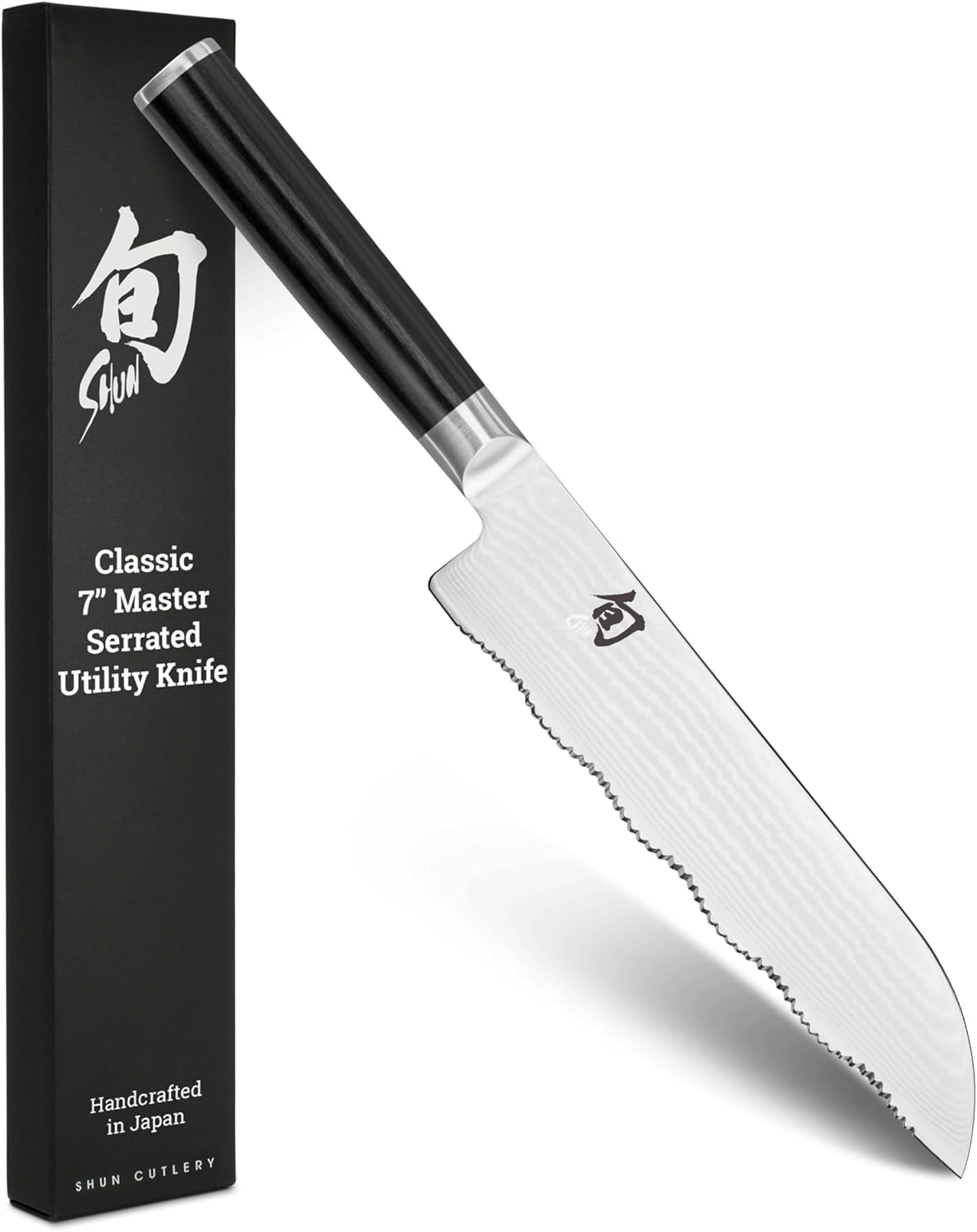 Classic 7" Master Serrated Utility Knife, VG-MAX, Pakkawood | Handcrafted Japanese Knife, Precision and Sharpness, VG-MAX Core, Damascus Stainless Steel Cladding, Pakkawood Handle