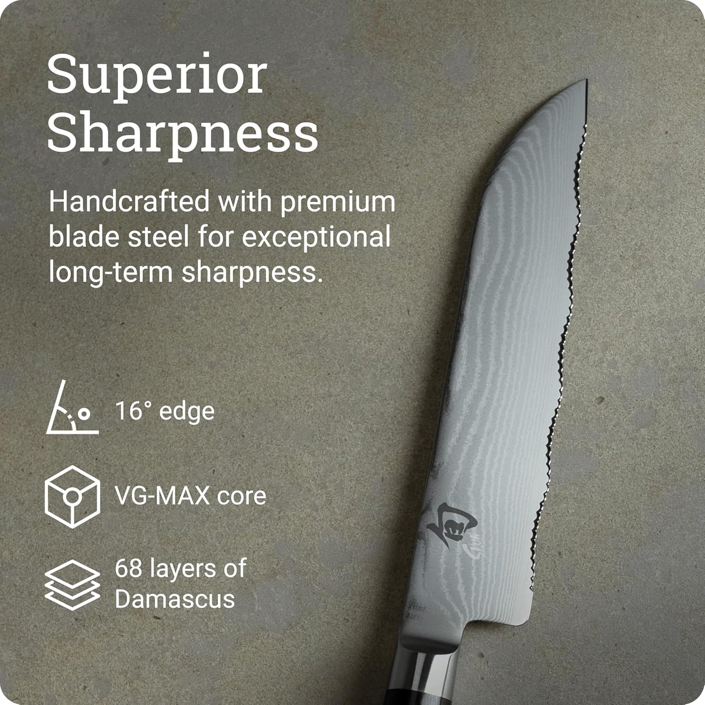 Classic 7" Master Serrated Utility Knife, VG-MAX, Pakkawood | Handcrafted Japanese Knife, Precision and Sharpness, VG-MAX Core, Damascus Stainless Steel Cladding, Pakkawood Handle