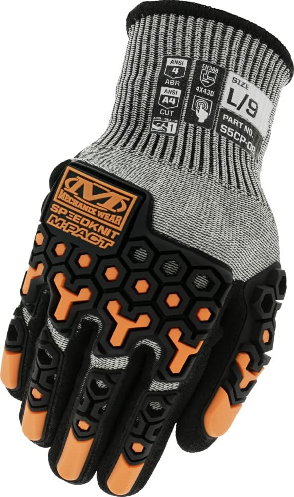 SpeedKnit M-Pact S5CP08 Gloves - Construction Work Gloves for Work Hands Safety - Impact Protection - Machine Washable - Touchscreen Capable - Black - Medium