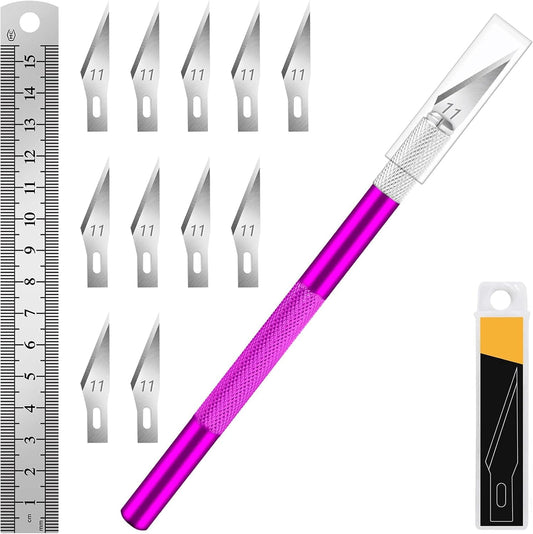 Craft Hobby Knife Set with 10 Extra #11 Blades, 6-Inch Metal Ruler | Exacto Knife for Crafting, Precision Cutting for Polymer Clay, Paper, Vinyl, Stencils & Models, Artists & Hobbyists, Purple