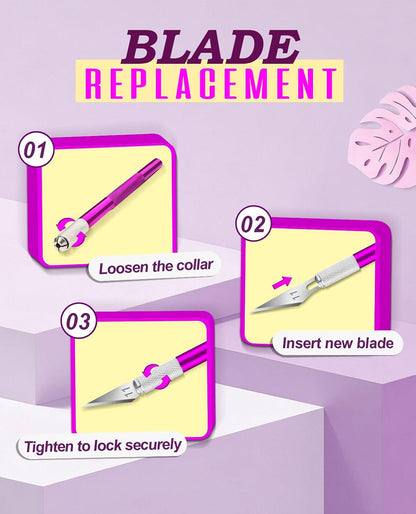 Craft Hobby Knife Set with 10 Extra #11 Blades, 6-Inch Metal Ruler | Exacto Knife for Crafting, Precision Cutting for Polymer Clay, Paper, Vinyl, Stencils & Models, Artists & Hobbyists, Purple