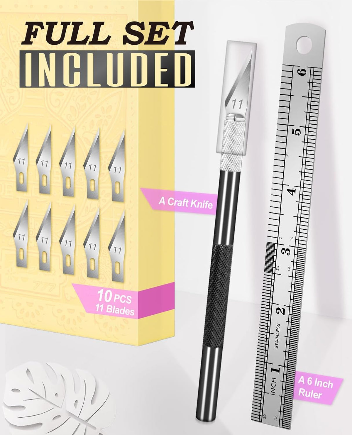 Craft Hobby Knife Set with 10 Extra #11 Blades, 6-Inch Metal Ruler | Exacto Knife for Crafting, Precision Cutting for Polymer Clay, Paper, Vinyl, Stencils & Models, Artists & Hobbyists, Purple