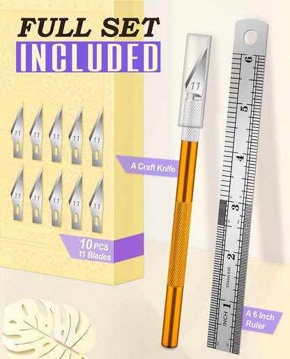 Craft Hobby Knife Set with 10 Extra #11 Blades, 6-Inch Metal Ruler | Exacto Knife for Crafting, Precision Cutting for Polymer Clay, Paper, Vinyl, Stencils & Models, Artists & Hobbyists, Purple