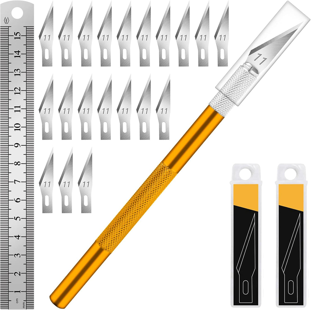 Craft Hobby Knife Set with 10 Extra #11 Blades, 6-Inch Metal Ruler | Exacto Knife for Crafting, Precision Cutting for Polymer Clay, Paper, Vinyl, Stencils & Models, Artists & Hobbyists, Purple