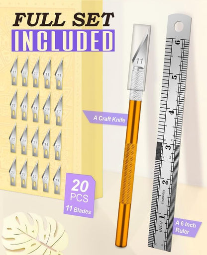 Craft Hobby Knife Set with 10 Extra #11 Blades, 6-Inch Metal Ruler | Exacto Knife for Crafting, Precision Cutting for Polymer Clay, Paper, Vinyl, Stencils & Models, Artists & Hobbyists, Purple