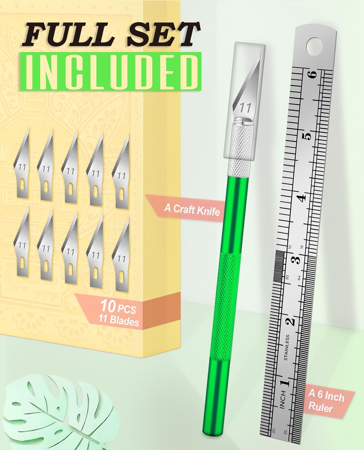 Craft Hobby Knife Set with 10 Extra #11 Blades, 6-Inch Metal Ruler | Exacto Knife for Crafting, Precision Cutting for Polymer Clay, Paper, Vinyl, Stencils & Models, Artists & Hobbyists, Purple
