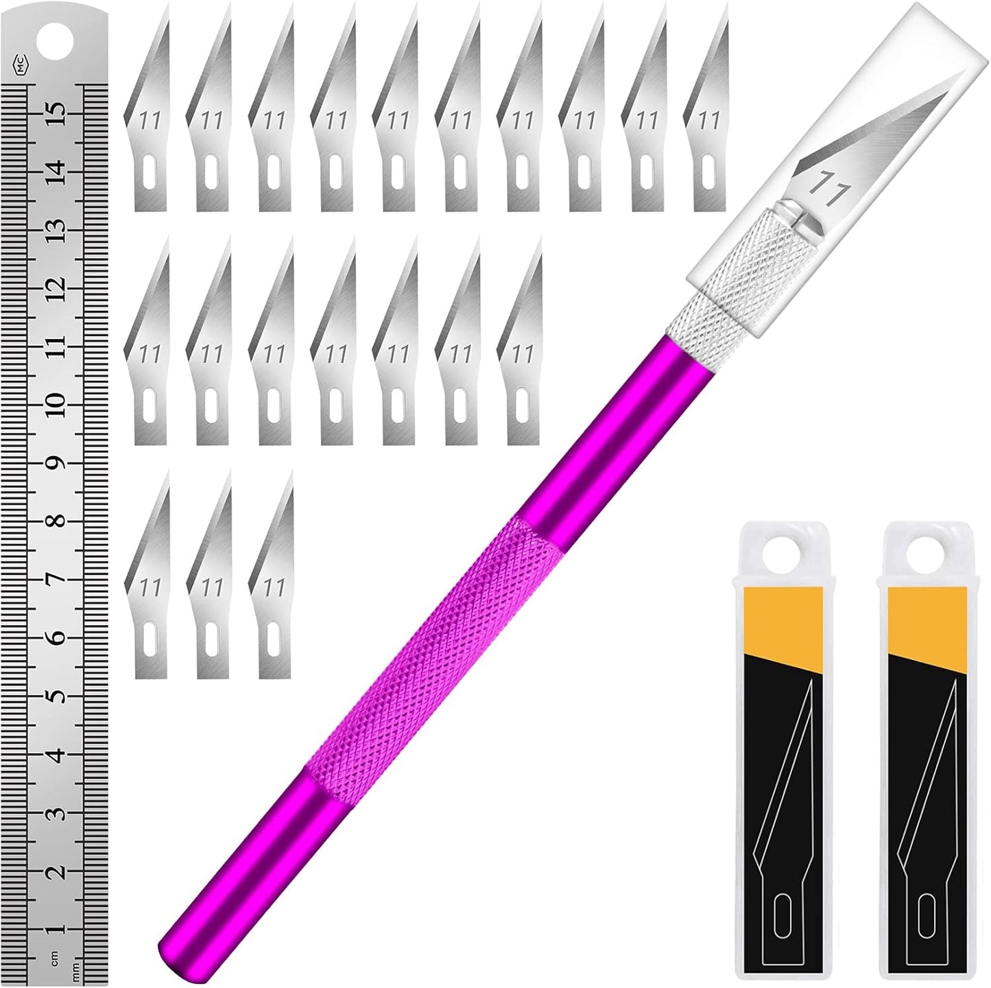 Craft Hobby Knife Set with 10 Extra #11 Blades, 6-Inch Metal Ruler | Exacto Knife for Crafting, Precision Cutting for Polymer Clay, Paper, Vinyl, Stencils & Models, Artists & Hobbyists, Purple