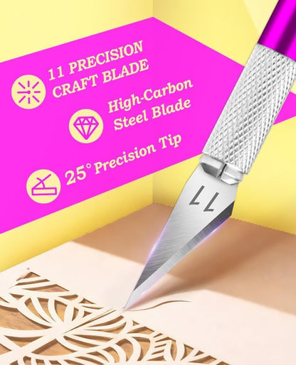 Craft Hobby Knife Set with 10 Extra #11 Blades, 6-Inch Metal Ruler | Exacto Knife for Crafting, Precision Cutting for Polymer Clay, Paper, Vinyl, Stencils & Models, Artists & Hobbyists, Purple
