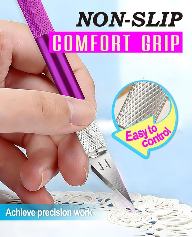 Craft Hobby Knife Set with 10 Extra #11 Blades, 6-Inch Metal Ruler | Exacto Knife for Crafting, Precision Cutting for Polymer Clay, Paper, Vinyl, Stencils & Models, Artists & Hobbyists, Purple