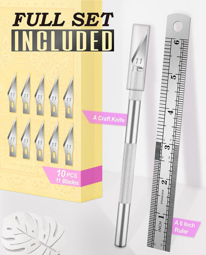 Craft Hobby Knife Set with 10 Extra #11 Blades, 6-Inch Metal Ruler | Exacto Knife for Crafting, Precision Cutting for Polymer Clay, Paper, Vinyl, Stencils & Models, Artists & Hobbyists, Purple