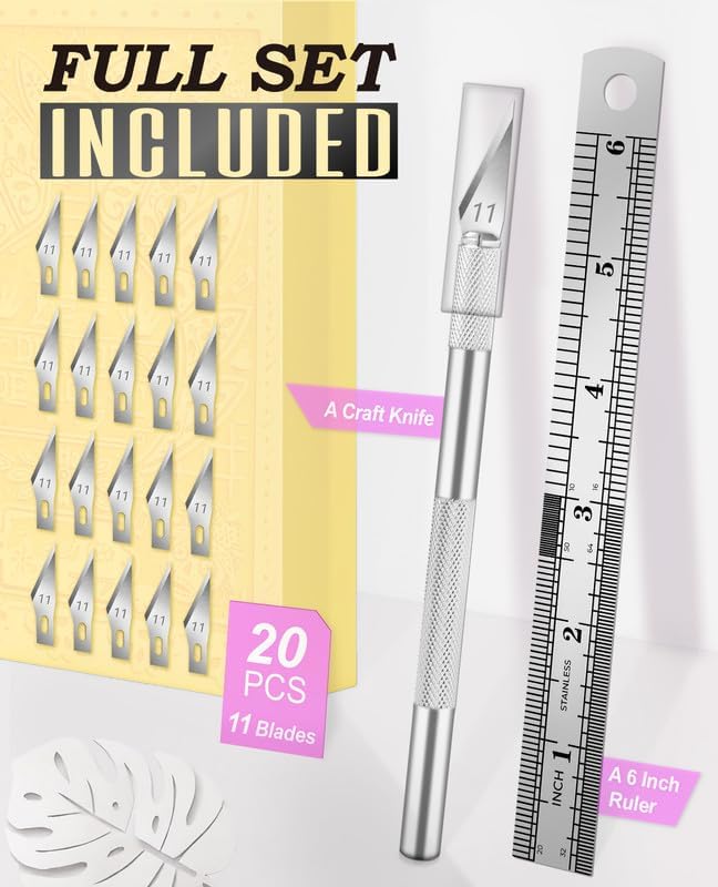 Craft Hobby Knife Set with 10 Extra #11 Blades, 6-Inch Metal Ruler | Exacto Knife for Crafting, Precision Cutting for Polymer Clay, Paper, Vinyl, Stencils & Models, Artists & Hobbyists, Purple