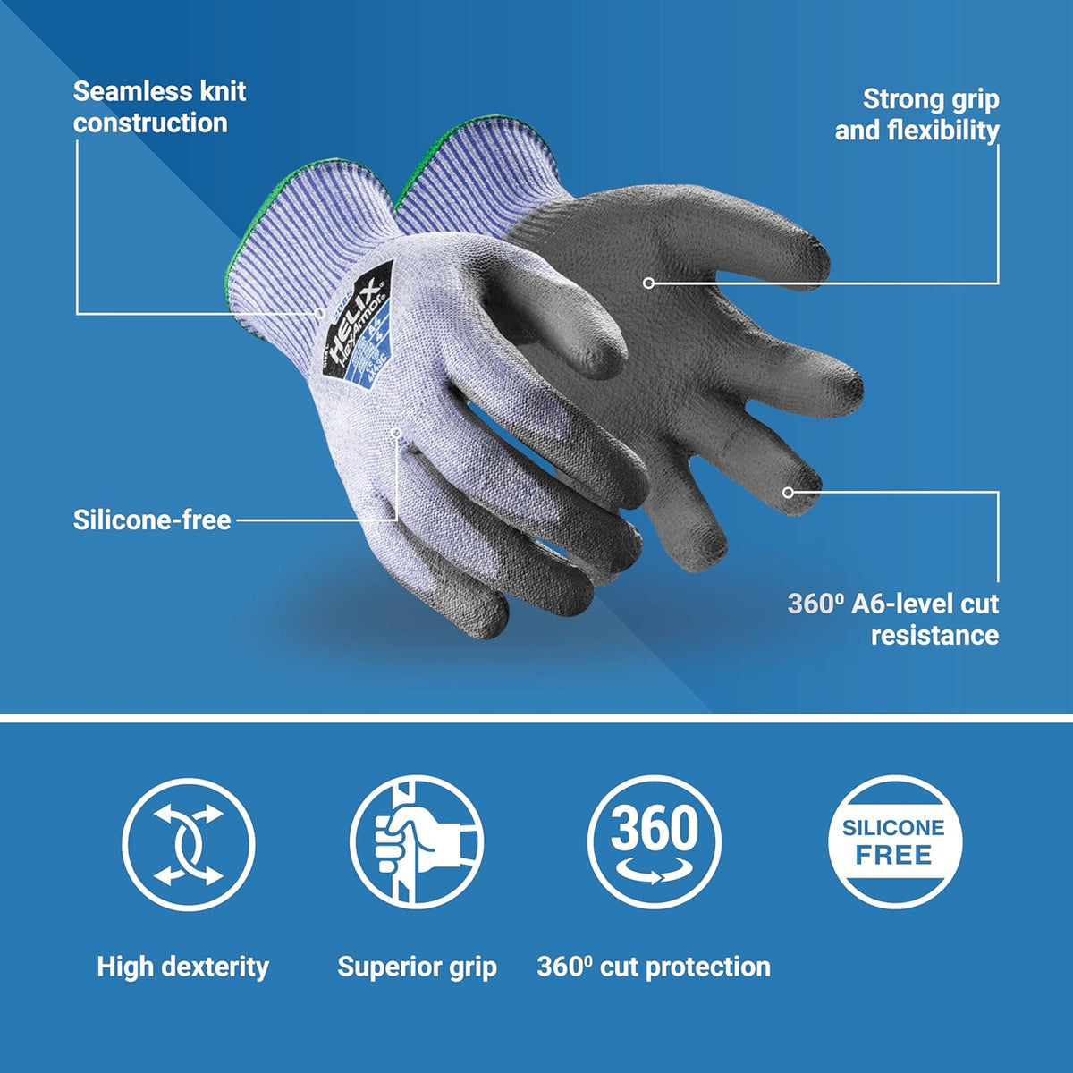 Safety Gloves | 360-Degree Cut-Resistant Work Gloves | Powerful Grip | Silicone-Free | Helix 2085