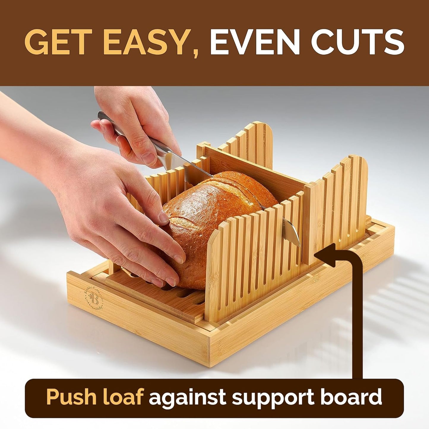 Bread Slicer for Homemade Bread - Bamboo Bread Slicer with Knife, Foldable Bread Slicing Guide with 3 Adjustable Thickness, Crumb Tray, Bread Cutter for Sourdough, Bagels, Loaf, Toast, Kitchen Gifts