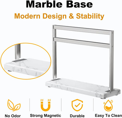 Magnetic Knife Block Stand - Marble Base Magnetic Knife Holder for Counter Top - Double Sided Knife Block without Knives - Stainless Steel Magnetic Kitchen knife holder - Black