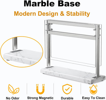 Magnetic Knife Block Stand - Marble Base Magnetic Knife Holder for Counter Top - Double Sided Knife Block without Knives - Stainless Steel Magnetic Kitchen knife holder - Black