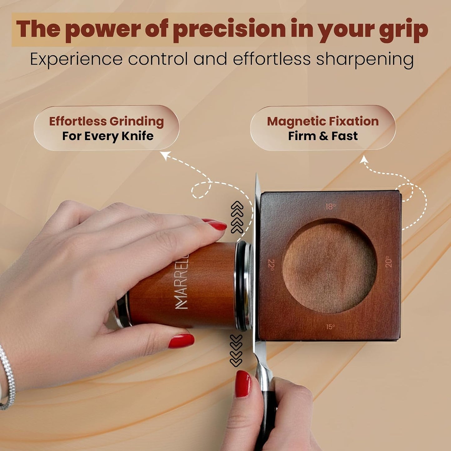 5 Pieces Rolling Knife Sharpener Kit - Magnetic Roller Sharpener with 4 Angle Base, 2 extra Diamond Discs and Dual Sided Leather Strop for Razor Sharp Kitchen and Outdoor Knives