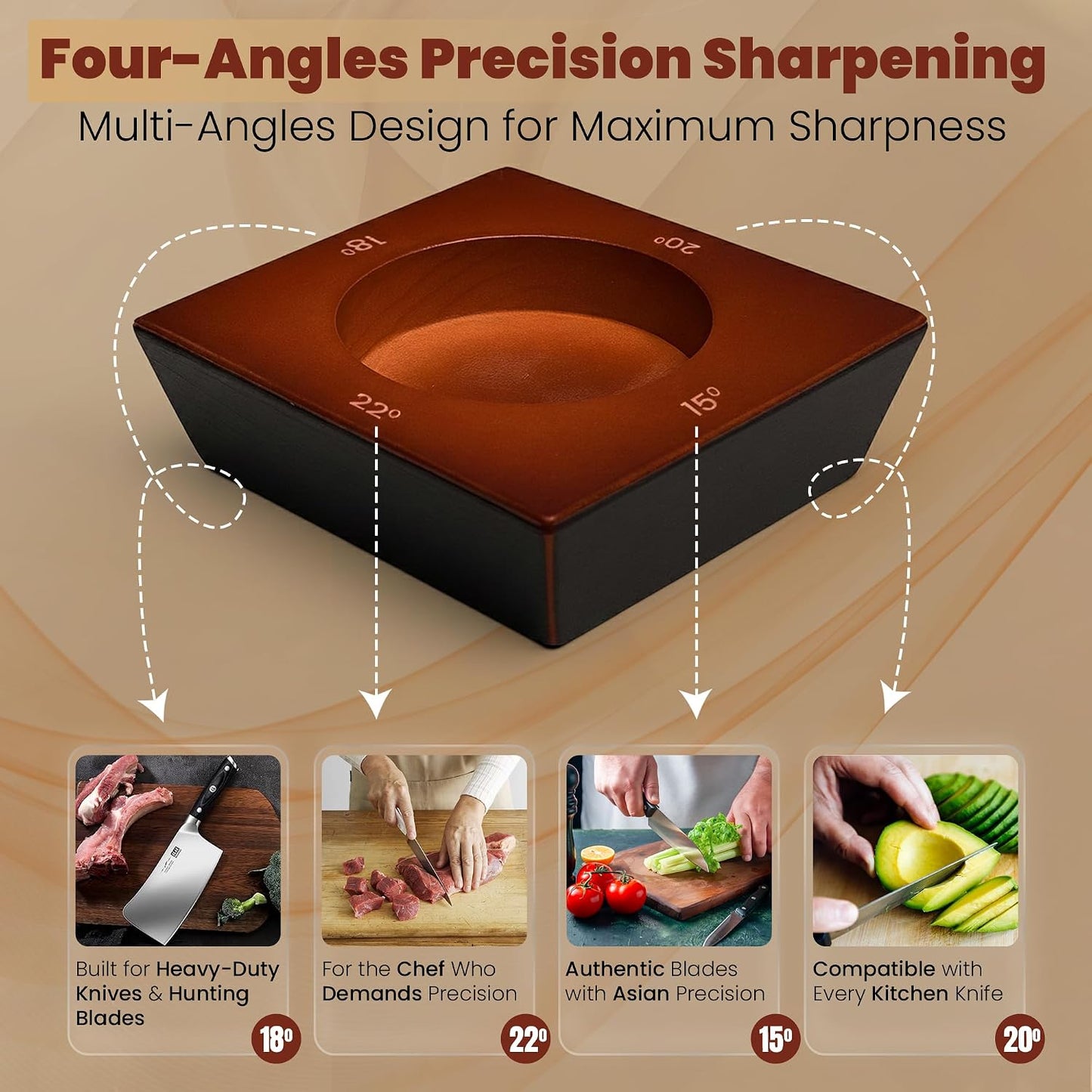 5 Pieces Rolling Knife Sharpener Kit - Magnetic Roller Sharpener with 4 Angle Base, 2 extra Diamond Discs and Dual Sided Leather Strop for Razor Sharp Kitchen and Outdoor Knives