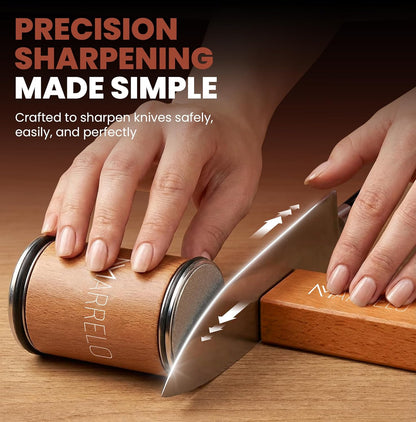 5 Pieces Rolling Knife Sharpener Kit - Magnetic Roller Sharpener with 4 Angle Base, 2 extra Diamond Discs and Dual Sided Leather Strop for Razor Sharp Kitchen and Outdoor Knives